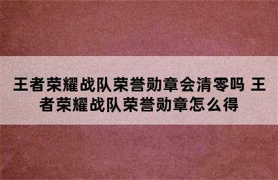 王者荣耀战队荣誉勋章会清零吗 王者荣耀战队荣誉勋章怎么得